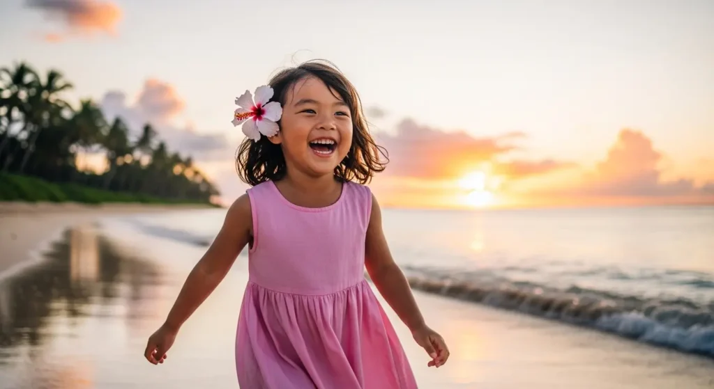 海で走る女の子の画像